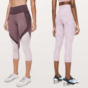 Lululemon Crop Leggings Set of 2 Womens Size 6 Early Extension Wunder Under Pink
